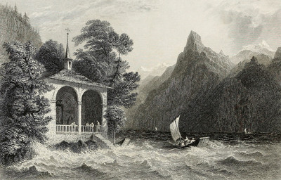 Chapelle de Guillaume Tell, lac des 4 cantons, Rothorn par William Henry Bartlett en 1836 Chapelle de Guillaume Tell, lac des 4 cantons, Rothorn par William Henry Bartlett en 1836