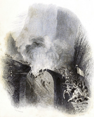 Bataille de 1799 au Pont du Diable sur la Reuss par William Henry Bartlett en 1836 Bataille de 1799 au Pont du Diable sur la Reuss par William Henry Bartlett en 1836