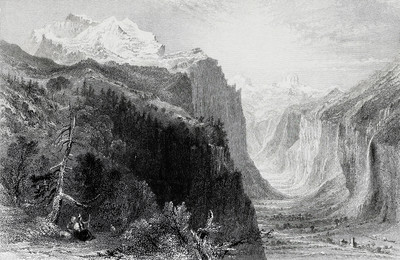 Jungfrau et vallée de Lauterbrunnen par William Henry Bartlett en 1836 Jungfrau et vallée de Lauterbrunnen par William Henry Bartlett en 1836