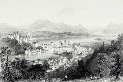 Lucerne, le lac des 4 cantons, le Rigi par William Henry Bartlett en 1836 Lucerne, le lac des 4 cantons, le Rigi par William Henry Bartlett en 1836