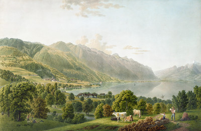 Clarens, le Léman, les pré-Alpes, la Cîme de l'Est par Gabriel Lory fils Clarens, le Léman, les pré-Alpes, la Cîme de l'Est par Gabriel Lory fils