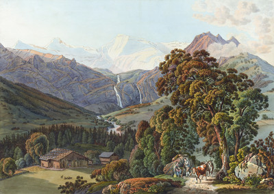 Simme, Engstligenfälle, Strubelgletscher, Wildstrubel par Gabriel Lory fils en 1795 Simme, Engstligenfälle, Strubelgletscher, Wildstrubel par Gabriel Lory fils en 1795