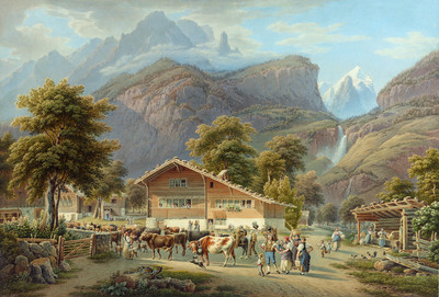 Engelhorn et Wetterhorn vus de Meiringen par Gabriel Lory fils Engelhorn et Wetterhorn vus de Meiringen par Gabriel Lory fils