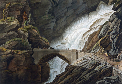 Vallée de la Doveria, sortie aval de la galerie de la route du Simplon, par G. Lory en 1811 Vallée de la Doveria, sortie aval de la galerie de la route du Simplon, par G. Lory en 1811