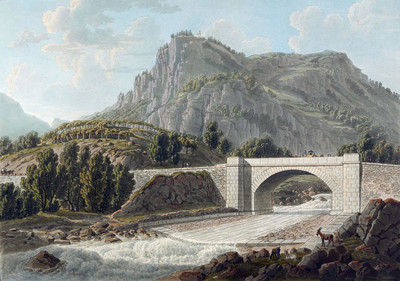Route du Simplon, pont sur la Cherasca, par G. Lory fils en 1811 Route du Simplon, pont sur la Cherasca, par G. Lory fils en 1811