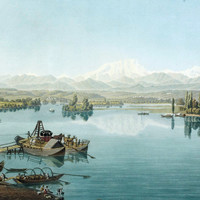 Le Tessin sort du Lac Majeur, au fond le Mont Rose, cîme encore vierge, par G. Lory fils en 1811