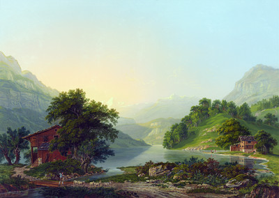 Lungernsee, au fond le Wetterhorn par JH Bleuler père