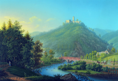 Burg Grodno (Kynsburg) et rivière Weistritz en Silesie par JH Bleuler