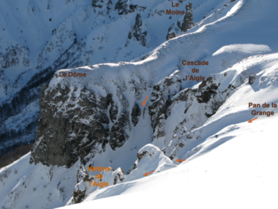 C'est la petite flèche orange entre le Dôme et la Cascade, crédit blog Topo Freeride Sancy, CC BY-NC-SA 3.0 C'est la petite flèche orange entre le Dôme et la Cascade, crédit blog Topo Freeride Sancy, CC BY-NC-SA 3.0
