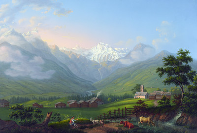 Adelboden, vue sur le Wildstrubel par Johann Heinrich Bleuler fils vers 1830