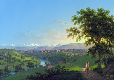 Alpes bernoises vues de Berne par Johann Heinrich Bleuler fils en 1837