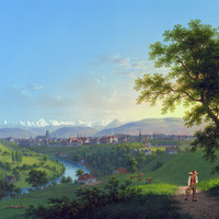 Alpes bernoises vues de Berne par Johann Heinrich Bleuler fils en 1837