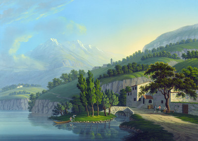 Dérvio, lac de Côme par Johann Heinrich Bleuler fils vers 1830