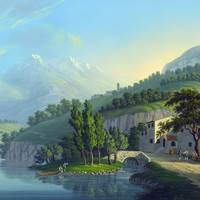 Dérvio, lac de Côme par Johann Heinrich Bleuler fils vers 1830
