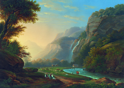 Cascade du Falcherenbach par Johann Heinrich Bleuler fils en 1837