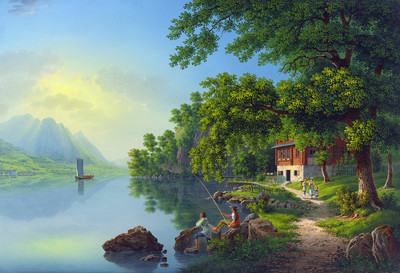Gersau, le lac des 4 cantons, le Pilatus, par Johann Heinrich Bleuler fils vers 1830