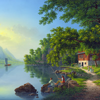 Gersau, le lac des 4 cantons, le Pilatus, par Johann Heinrich Bleuler fils vers 1830