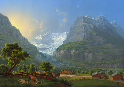 Grindelwald, glacier inférieur, Fiescherhorn, Eiger, par Johann Heinrich Bleuler fils en 1837