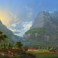 Grindelwald, glacier inférieur, Fiescherhorn, Eiger, par Johann Heinrich Bleuler fils en 1837