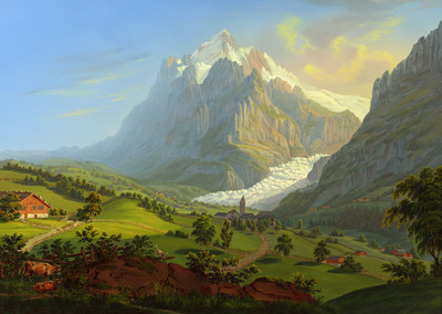 Grindelwald, glacier supérieur, Wetterhorn, par Johann Heinrich Bleuler fils vers 1830 Grindelwald, glacier supérieur, Wetterhorn, par Johann Heinrich Bleuler fils vers 1830
