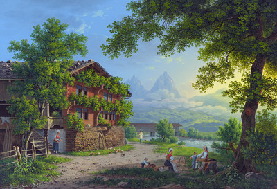Au fond les Mythen, par Johann Heinrich Bleuler fils vers 1830