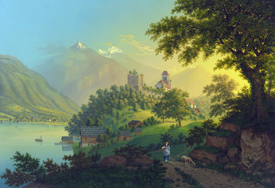 Ringgenberg et le lac de Brienz, par Johann Heinrich Bleuler fils vers 1830