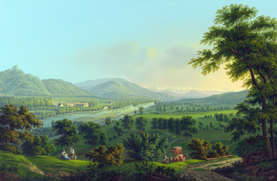 Jura et Aare : Schinznach, Bad et château Habsburg, par Johann Heinrich Bleuler fils vers 1830