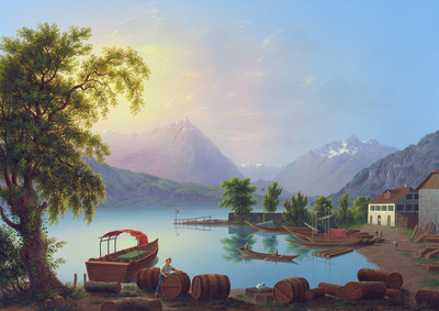 Niesen, Stockhornkette, lac de Thoune, par Johann Heinrich Bleuler fils vers 1830