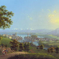 Zürich et son lac devant les Alpes, par Johann Heinrich Bleuler fils vers 1830
