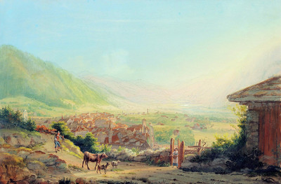 Chur et la vallée du Rhin, par Johann Heinrich Bleuler fils vers 1830