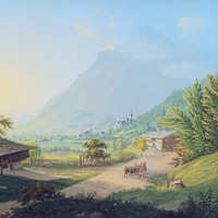 Wimmis vue du N, par Johann Heinrich Bleuler fils vers 1830