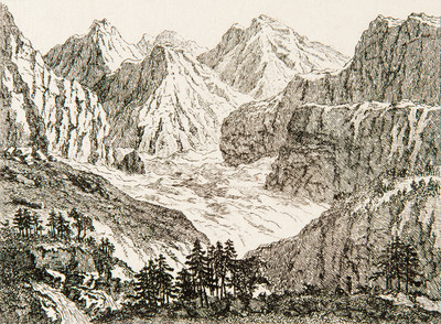 Berninagruppe, Morteratschgletscher par Ludwig Hess en 1788 Berninagruppe, Morteratschgletscher par Ludwig Hess en 1788