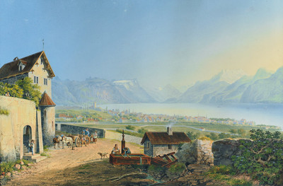 Le Léman et les Alpes vues de Vevey, par Johann Ludwig Bleuler