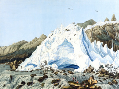Source de l'Arveyron au pied de la Mer de Glace par Ludwig Hackert en 1780 Source de l'Arveyron au pied de la Mer de Glace par Ludwig Hackert en 1780