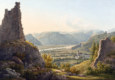 Rhin à Ragatz par Johann Jakob Meyer (Meier) en 1821