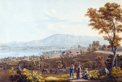 Léman, Mont Blanc, Salève et Genève par Johann Jakob Biedermann