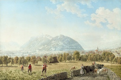 Schwytz vu de l'E, lac des 4 cantons, Rigi, lac de Lauer par Johann Jakob Biedermann Schwytz vu de l'E, lac des 4 cantons, Rigi, lac de Lauer par Johann Jakob Biedermann