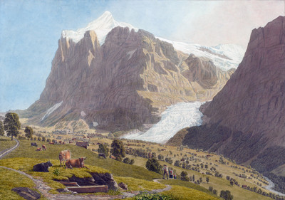 Wetterhorn, glacier supérieur de grindelwald par Johann Jakob Biedermann