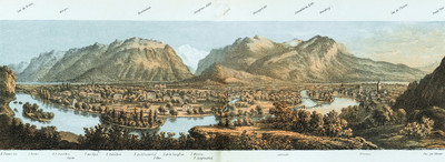 Interlaken, l'Aar, vue sur la vallée de la Lütschine et la jungfrau (en face)