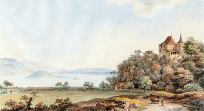 Lac de Bienne et Jura par Johann Ludwig Aberli Lac de Bienne et Jura par Johann Ludwig Aberli