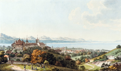 Lausanne, le Léman, les préalpes de Savoie par Johann Ludwig Aberli Lausanne, le Léman, les préalpes de Savoie par Johann Ludwig Aberli
