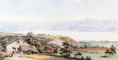 Morges, le Léman et les préalpes par Johann Ludwig Aberli Morges, le Léman et les préalpes par Johann Ludwig Aberli