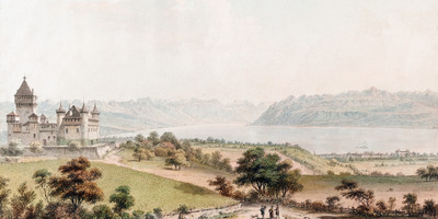 Vuflens et le Léman par Johann Ludwig Aberli Vuflens et le Léman par Johann Ludwig Aberli