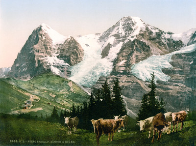 Wengeralp, Eiger, Mönch en 1900 par Photoglob N°0000006638 en double Wengeralp, Eiger, Mönch en 1900 par Photoglob N°0000006638 en double