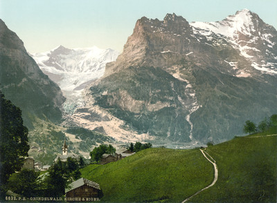 Grindelwald, Fiescherhorn, Eiger, en 1900 par Photoglob N°0000006632