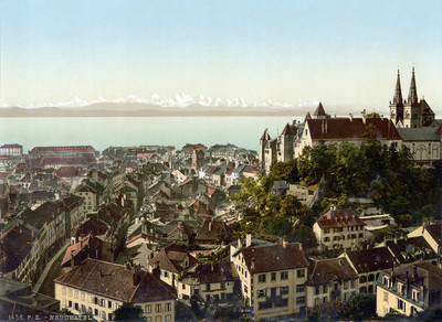 Neuchâtel, son lac et les Alpes en 1900 par Photoglob N°0000001456