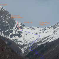 Approche en bleu, couloir S en rouge