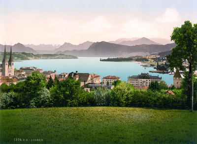 Lac des Quatre Cantons vu de Lucerne, en 1900 par Photoglob N°0000001379 Lac des Quatre Cantons vu de Lucerne, en 1900 par Photoglob N°0000001379