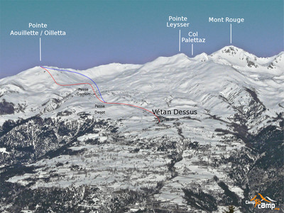 Pointe Aouillette itinéraire aller-retour depuis Vétan Pointe Aouillette itinéraire aller-retour depuis Vétan