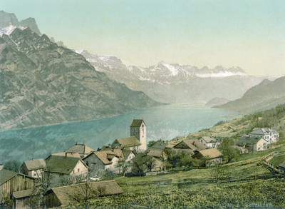 Obstalden et lac de Walenstadt, en 1900 par Photoglob N°0000001237 Obstalden et lac de Walenstadt, en 1900 par Photoglob N°0000001237
